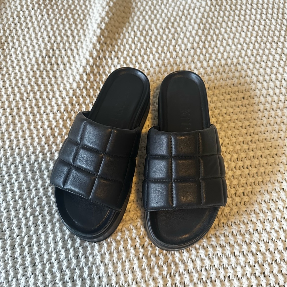 Black Quilted Slide Sandals
